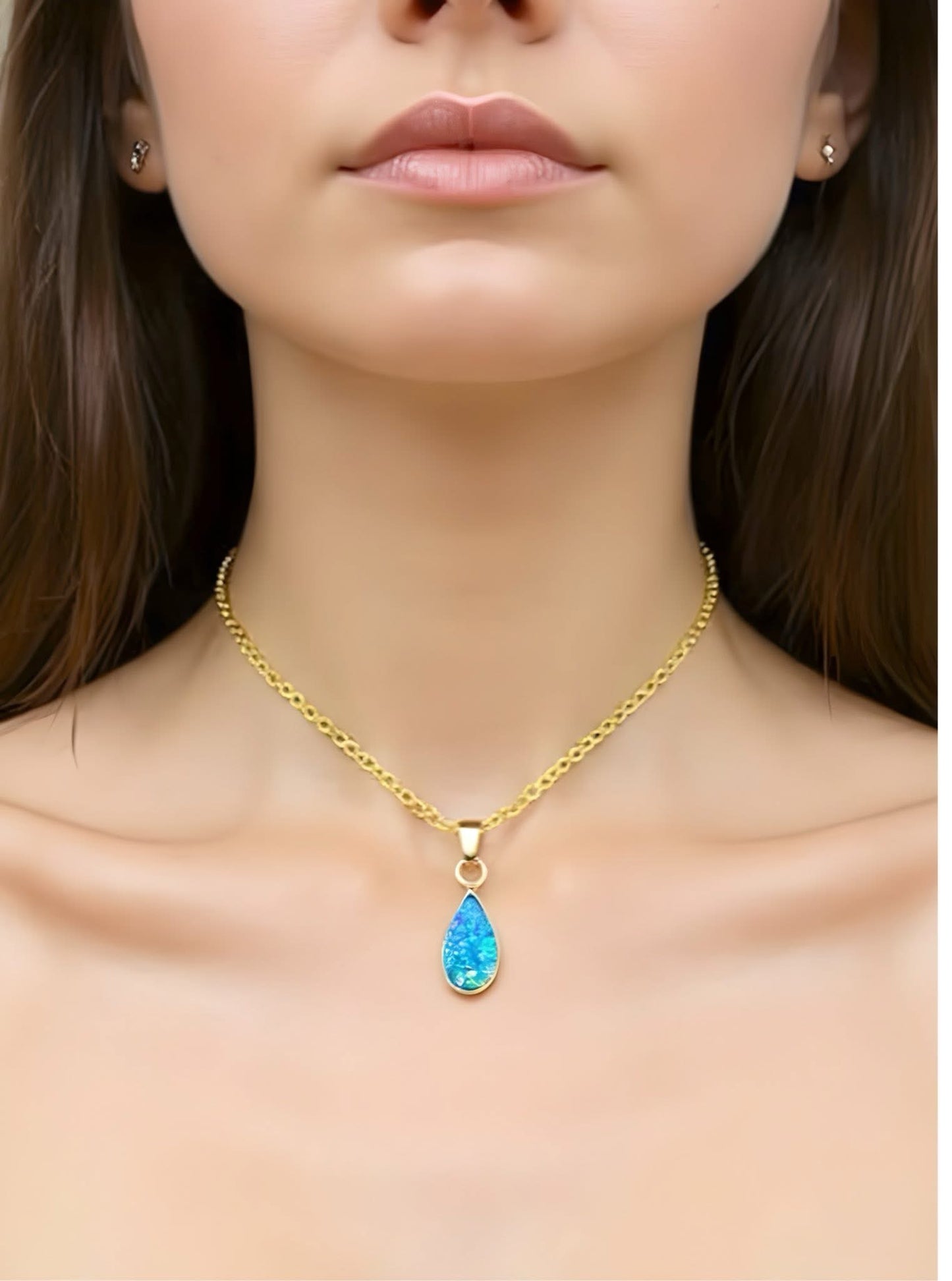 “Teardrop of Light” - Blue-Green Opal Pendant in 9-Carat Gold