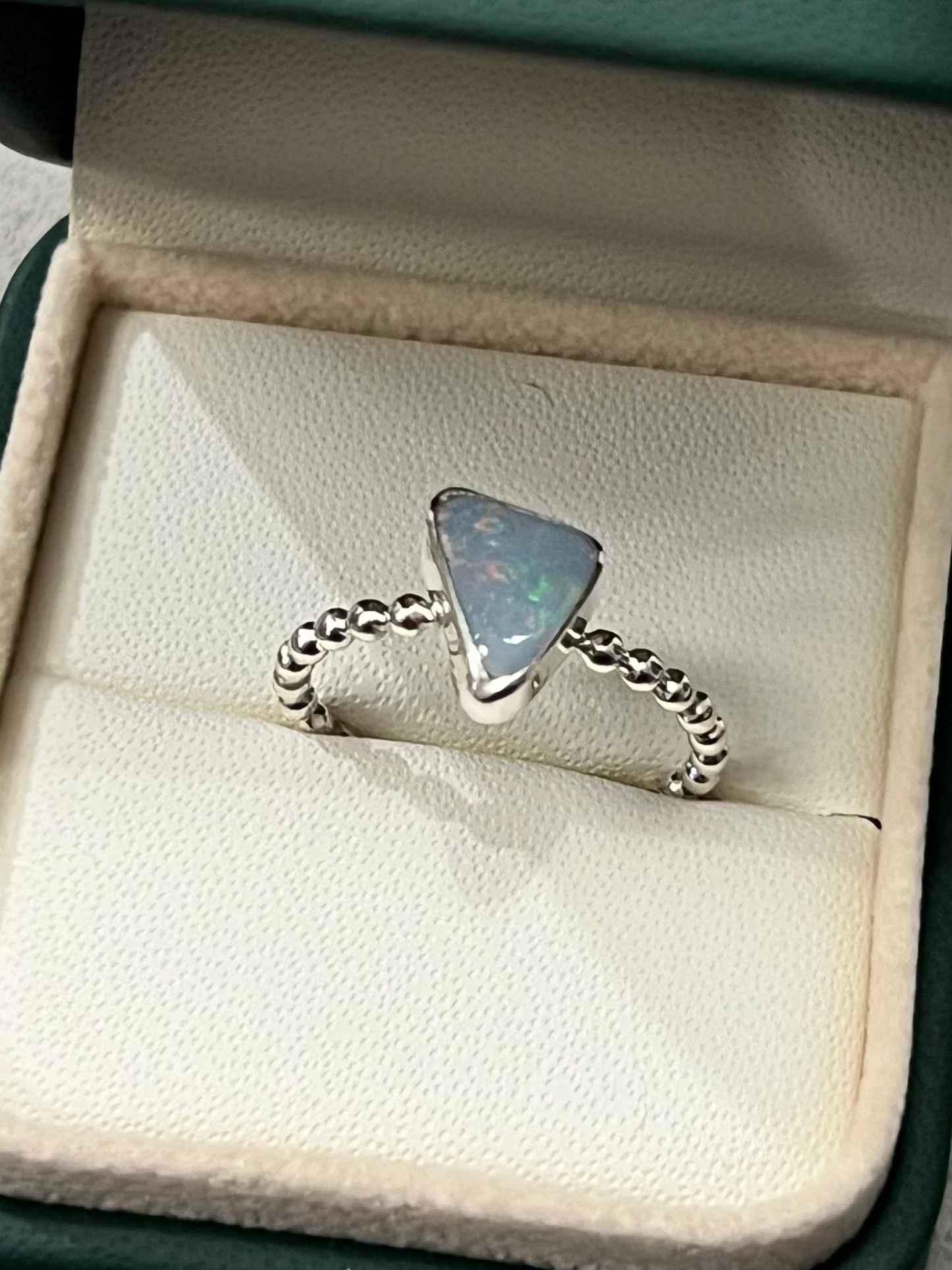 Triangle White Base Opal Doublet Ring