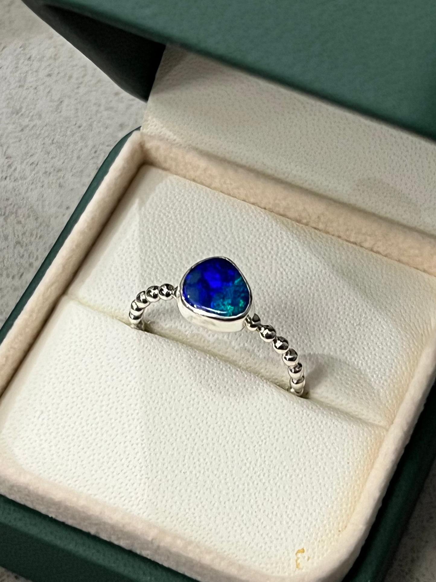 Lightning Ridge Blue-Green Opal Doublet Ring