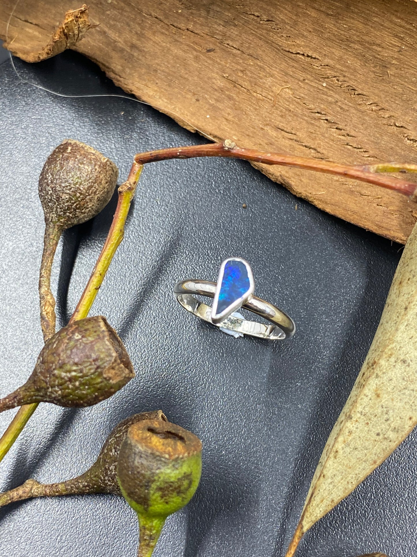 Australian Black Opal Ring- solid