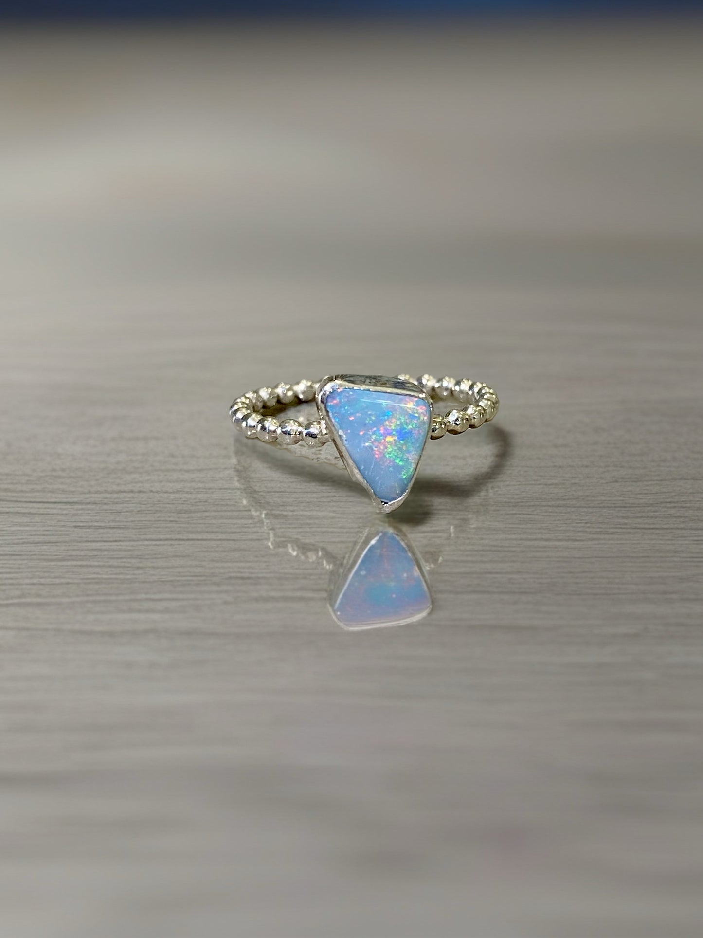 Triangle White Base Opal Doublet Ring