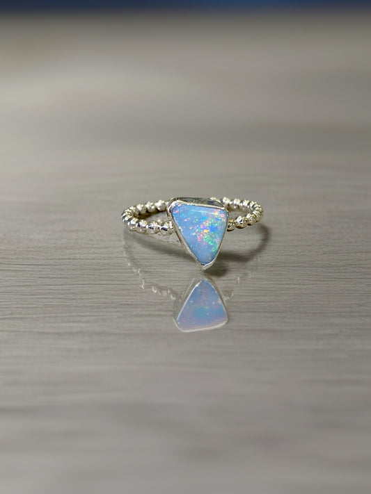 Triangle White Base Opal Doublet Ring