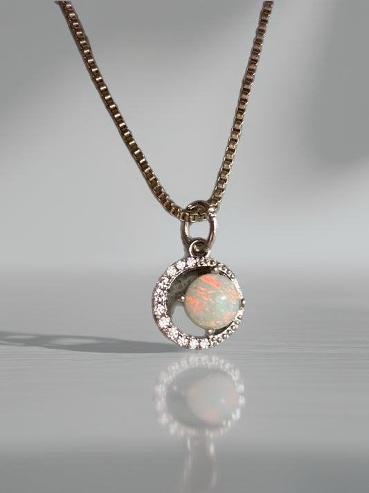 “Crimson Moon” – Red Opal Crescent Pendant